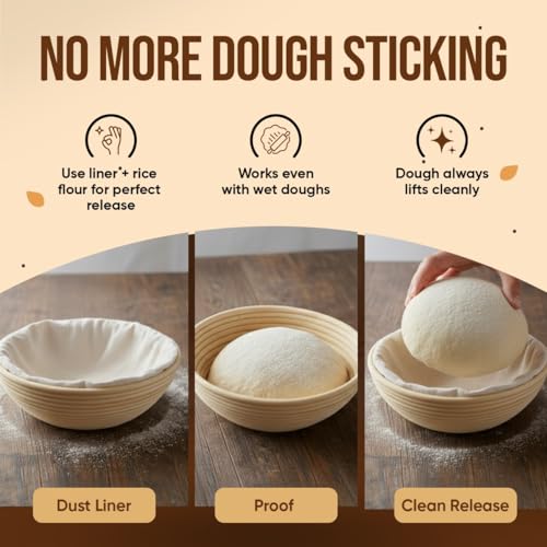 Complete Banneton Bread Proofing Basket Set - 9" Round & 10" Oval Baskets