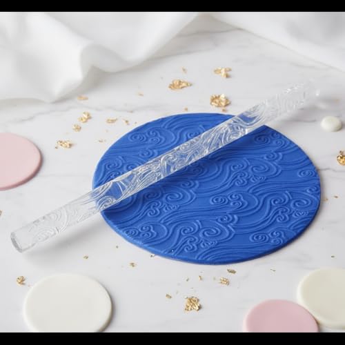 Embossing Acrylic Clear Rolling Pin Sea Wave Effect Texture Cake Decorating Baking Rolling Pin Baking Tools and Accessories
