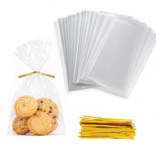 WIKDAY Clear Cellophane Cookie Bags with Twist Ties, 4x6 Inches, 200 Pack - size: 1 Count (Pack of 200)