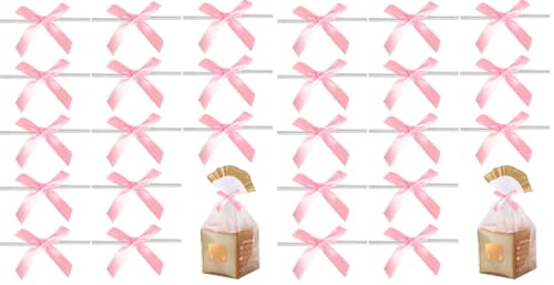 200 Pack Pink Bows Mini Satin Ribbon Twist Tie Bows for DIY Gift Wrap Decoration, Package Decorating Ribbon Bow, Bowknot for Treat Bags, Gift Bags - size: 100 Count (Pack of 2)