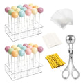 Cake Pop Kit, Complete Baking Set with Mold, 2 Pcs 15-Hole Acrylic Stands, 100 Lollipop Bags, Paper Sticks & Gold Twist Ties for Candy Chocolate Making
