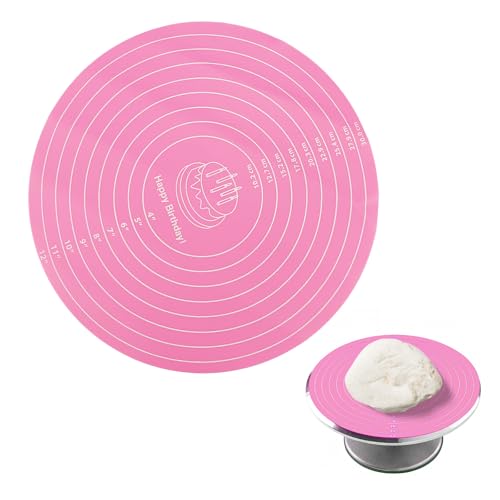 DOERDO Silicone Cake Mat - 12 Inch Round Non-Stick Baking Mat with Measurements Reusable Heat Resistant Pastry Pad for Rolling Dough Cake Turntable Pizza Cookie