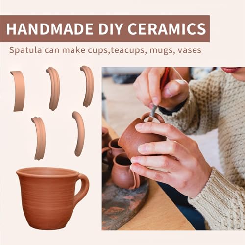 Sthmeyue Pottery Handle Making Tools, 5-Piece Walnut Wood Set for Clay Mugs