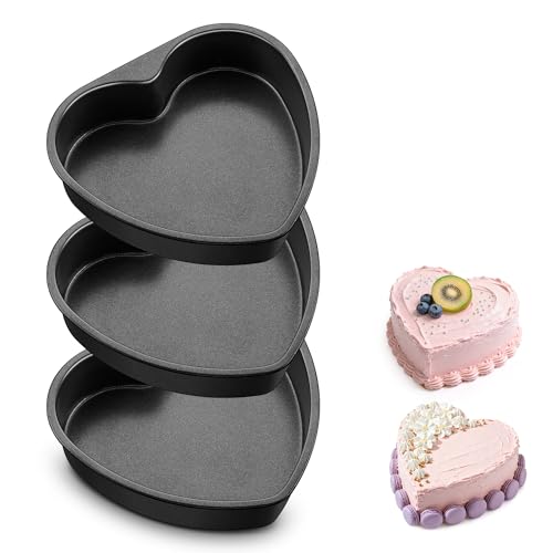 E-far 8 Inch Heart Cake Pan, 3 Pcs Nonstick Heart Shaped Cake Mold - color: Black, size: 8-Inch (Set of 3)