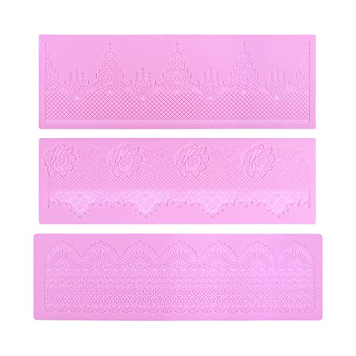 Embossing Lace Fondant Molds - Rose Flower Cake Lace Molds Set of 3 - color: D-Pink