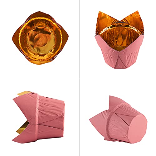 Party Hippo Gold Tulip Cupcake Liners, Baking Paper Cups, Greaseproof Cupcake Wrappers for Muffins, Cupcakes, Wedding, Birthday, Baby Shower (100, Pink) - color: Pink