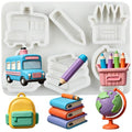 School Bus Schoolbag Fondant Mold Book Globe Pen Silicone Molds - color: Style H