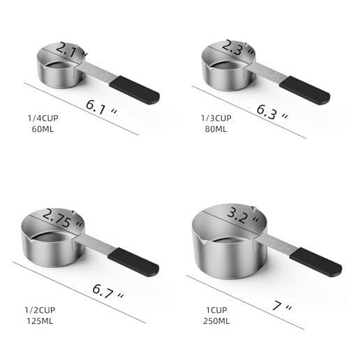 Magnetic Stainless Steel Measuring Cups & Spoons Set –(4+8)-Piece Stackable Set with Engraved Measurements – Dishwasher Safe Baking Essentials-Solid