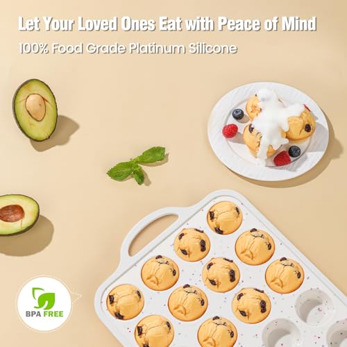 Silicone Muffin Pan with Metal Reinforced Frame - 12 Cups Muffin Pan With 24 Cups for Homemade Muffins, Cupcakes, Oven and Dishwasher Safe - Set of 2, Rainbow Dots - size: Standard+Mini
