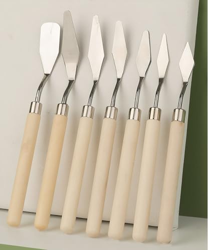 7-Piece Palette Knife Set | Stainless Steel Spatulas for Texture Painting - color: Wood