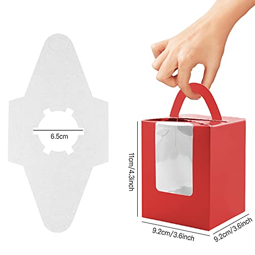 Cupcake Boxes, 30 Pcs Single Cupcake Boxes Individual Cupcake Containers Muffins Cupcake Carriers Holder Kraft Pastry Containers with Insert Window & Handle for Wedding Birthday Parties (Red) - color: Red