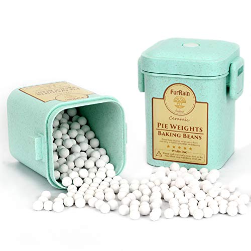 FurRain Ceramic Pie Weights Reusable 10mm Baking Beans Pie Crust Weights Natural Ceramic Stoneware with Wheat Straw Container - size: 1PCS (2 LB)