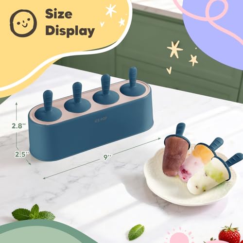WYOK Popsicle Molds 4-Cavity Silicone Ice Pop Mold (Blue, IcyClassic Pops) - color: Blue