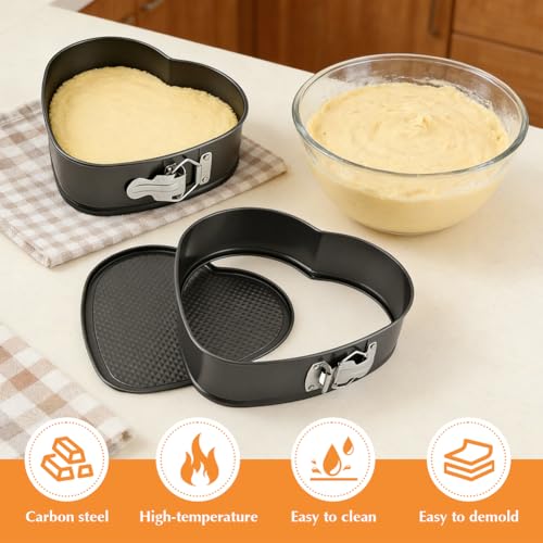 Set of 3 Springform Cake Tins Heavy Duty, Double Layer Non-Stick Coating, Removable Base, Heavy Duty Carbon Steel, Perfect for Frozen Desserts - Oven Safe Bakeware (heart-shaped) - size: Heart