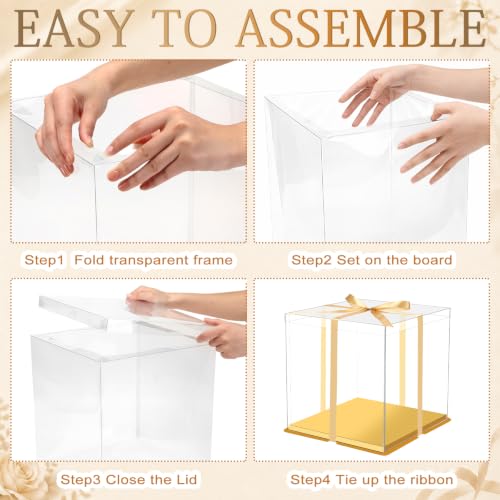 Watersay 6 Pack 14''x14''x12'' Gold Cake Box with Cake Boards and Ribbon - color: Gold, size: 14x14x12inch