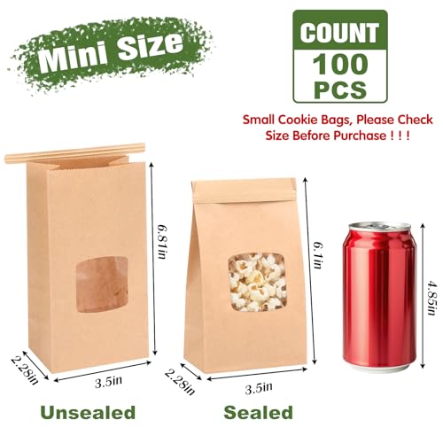 Moretoes 100pcs Small Bakery Cookie Bags with Seal,3.5x2.3x6.8In Treat Bags - size: 3.5*2.3*6.7inch