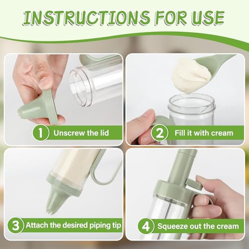 Plastic Cream Squeeze and Icing Set with 6 Piping Tips for Cupcakes, Cake Decorations and Dessert Filling