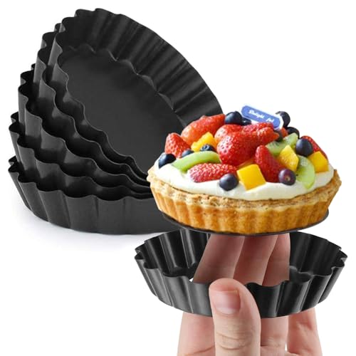 Gutsdoor 6 Pack Mini Tart Pan 4 Inch with Removable Bottom Quiche Pan Nonstick Round Quiche Pie Pan Set - style: Round