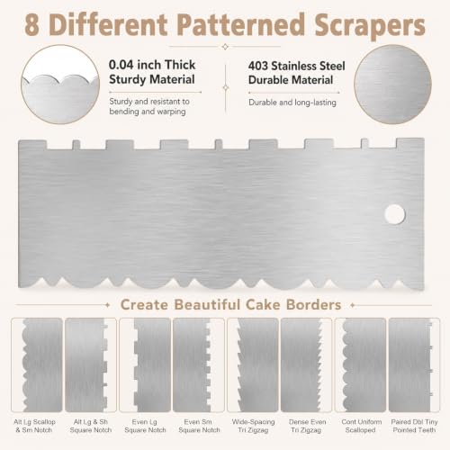 5PCS 9 Inch Cake Scraper Set Stainless Steel Smoother Comb Double Sides