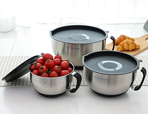 Rorence Stainless Steel Mixing Bowls Set with Lids,1.5,3 & 5 Qt,Black - color: Black