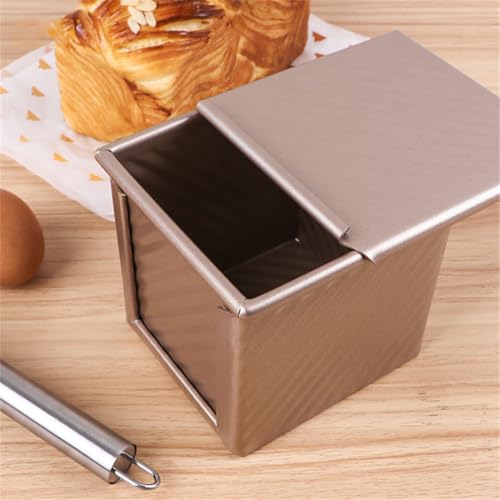 Axim Loaf Pan with Lid,250g/0.55Lb Non-Stick Square Carbon Steel Bakeware Toast Mold with with Slide Cover,Mini Loaf Pans for Baking Bread (2 Pcs)