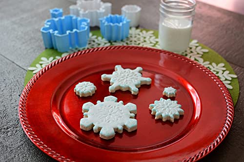 R&M Snowflake Plastic Biscuit & Cookie Cutters 5-Piece Set - Blue & White Nesting Snowflake Cutters 1.375" to 4.25" for Christmas & Winter Baking - style: Snowflake