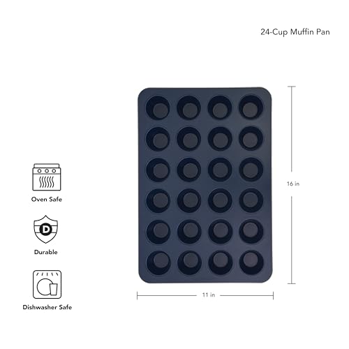 KitchenAid 24-Cup Nonstick Aluminized Steel Mini Muffin Pan, Ink Blue - color: Ink Blue, size: 24 Cup