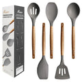 Kitchen Utensils Set, Silicone Cooking Utensils Set,Non-Stick Silicone Spatula Set with Natural Acacia Hard Wood Handle, 5 Piece, Upgraded Thickened Cookware - color: Gray