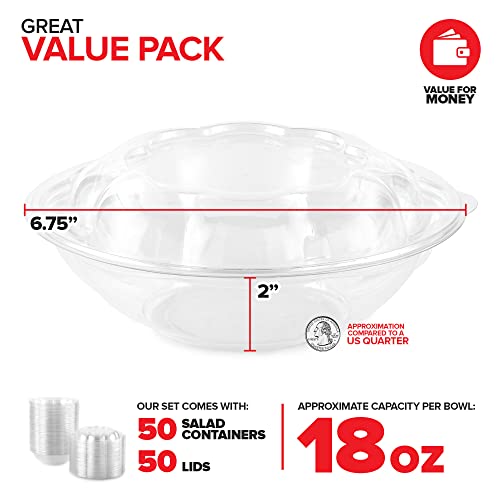 Stock Your Home 18oz Clear Plastic Salad Bowls with Lids Disposable (50 Pack) Mini Takeout Container with Snap on Lid for Fruit Salads, Quinoa, Lunch and Meal Prep, Acai Bowl, To-Go Party Containers - size: 18oz