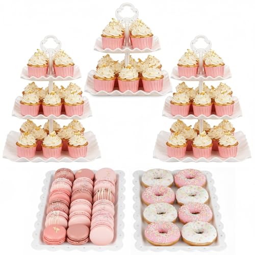 NWK 5-Piece Cupcake Stand & Appetizer Trays Set (Square, White) - color: White