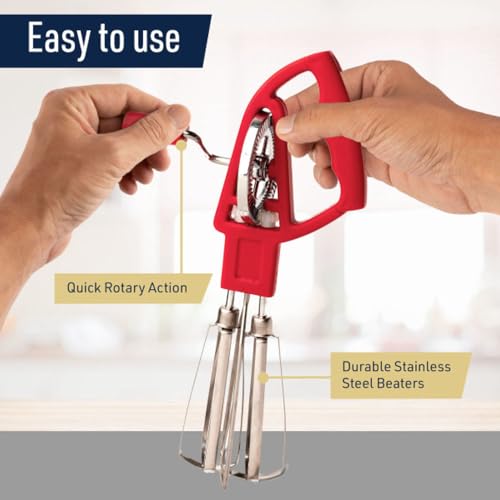 Kings County Tools Rotary Egg Beater Manual Hand Crank Mixer, Red - color: Red