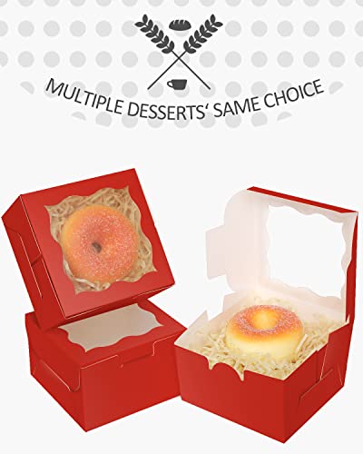 qiqee Red Bakery Boxes with Window 55pcs 4x4x2.5 Mini Cookie Boxes Macaron Boxes Small Donut Pastry Boxes for Party - color: Red, size: 4*4*2.5inch/55Packs