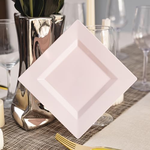 100 Pack Pink Plastic Square Dessert Plates, 6.5" Disposable Salad Plates - color: Pink