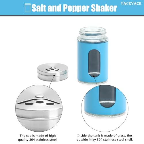 3oz Blue Dredge Shaker Set, 6Pcs Stainless Steel Shaker, Small Spice Shakers with Holes and Lids, Salt and Pepper Shaker for Kitchen
