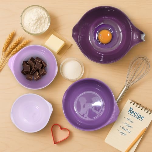 Glad Mixing Bowls with Pour Spout, Set of 4 - Nesting Plastic Bowls (1.2qt, 1.9qt, 2.8qt, and 3qt with Handle) - Non Slip Base, Dishwasher Safe Kitchen Cooking and Baking Supplies, Purple - color: 4pc Purple, size: 4 count