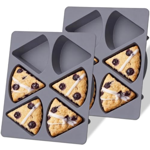 Silicone Scone Pan 6-Cavity, 2-Pack Non-Stick Scone Baking Pan, Heat Resistant for Baking Biscuits, Scones, Cookies, Dishwasher Safe, Gray (Gray)