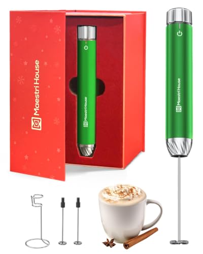 Maestri House LunaFro Max Rechargeable Milk Frother,Stepless Speed Control - color: Christmas Green (Gift Box)