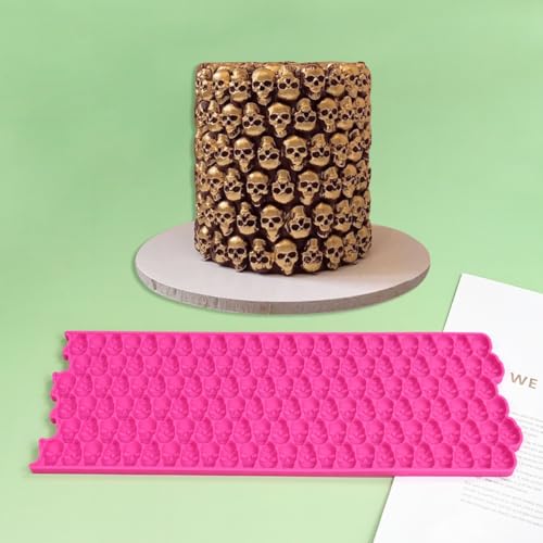 mostsom Silicone Mold 3D Hollow Out Lace Molds 3D Skull Cake Lace Mat Halloween Silicone Mould Fondant Mold Chocolate Stencil Cake Decorating Border Bakeware (K_ Skull Shape) - size: K_ Skull Shape