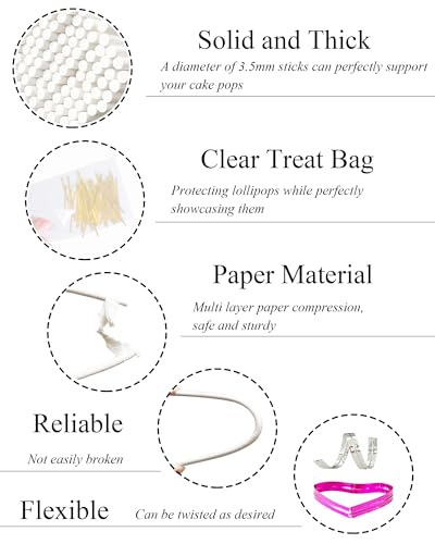 300Pcs Cake Pop Sticks and Wrappers, CHELIZIYA 6-inch 3.5mm Paper Sticks - color: Color Ties