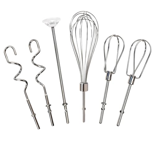 Hand Mixer Attachments, 6 Pcs Stainless Steel Set Turbo Beater, Pro Whisk, Dough Hooks & Blending Rod | Compatible with KitchenAid KHM3, KHM5, KHM7, KHM9, KHM512, KHM926 Series Hand Mixers