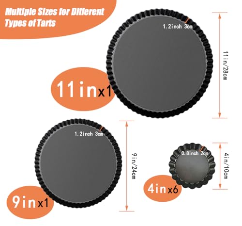 RICHSC-PAN Tart Pan Set, 11 & 9 Inch Tart Pans with 6Pcs 4 Inch Mini Pans. - size: (11+9+4)Inch