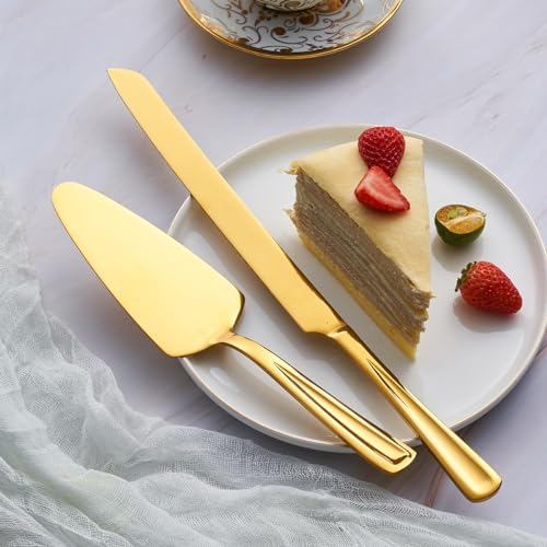 GoGeiLi Gold Stainless Steel Wedding Cake Cutting Set - color: Gold