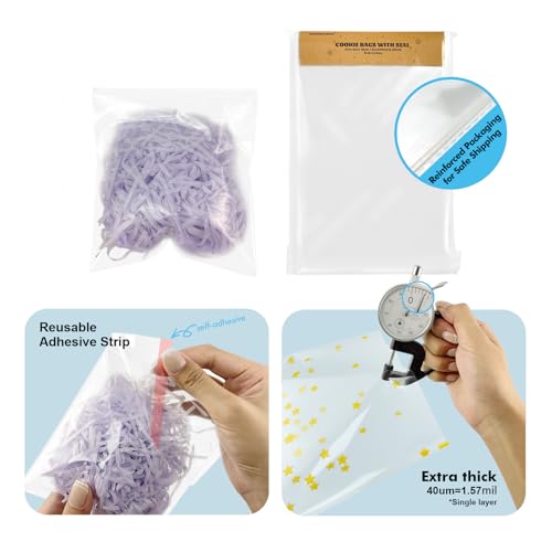 EKAPACKAGING Clear 5x7 Inches 200Pcs Self Sealing Cellophane Cookie Bags Christmas Treat Individual Party Favor Bag Plastic Sealable Small Goodie Cello Snack Gift Packaging with Seal - color: Clear, size: 5"x7" (200 Count)