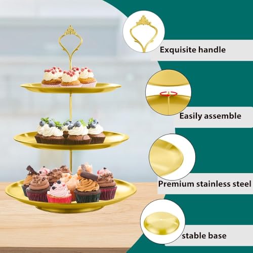 3 Tier Stainless Steel Cupcake Stand, Gold Metal Serving Tray Cake Holder Cake Display Stand for Holiday Dessert Table Decorations Birthday Party Wedding - size: 3 Tier