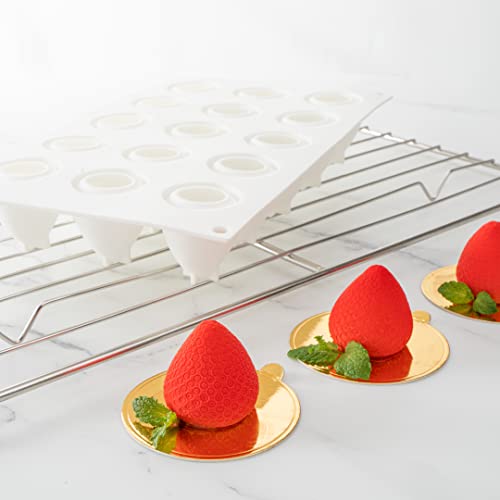 Pastry Tek 15 Cavities Strawberry Silicone Mold, 1 Oven-Ready Strawberry Mold - Flexible, Freezable, White Silicone Fruit Silicone Mold, Easy Release, For Baking - Restaurantware - size: 1 Count, style: Strawberry 15 Compartment