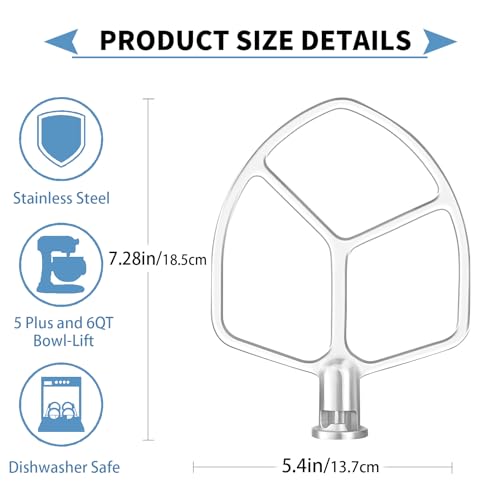 Stainless Flat Beater for KitchenAid 5 Plus - 6QT Bowl Lift Mixer - size: Flat Beater