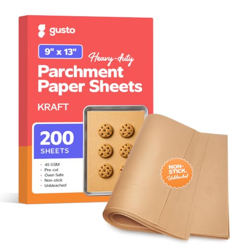 GUSTO 19 x 13Inch Baking Parchment Paper Sheets [200 Count] Unbleached - size: 9 x 13 in (Sheet)