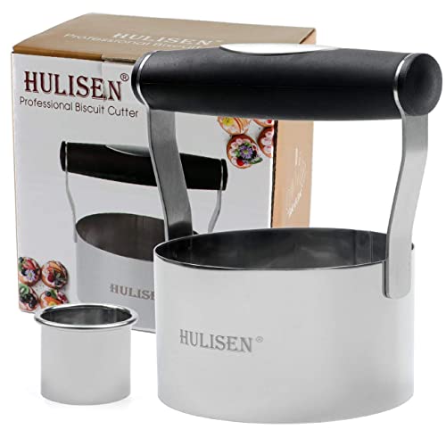 HULISEN 3.5 inch Biscuit Cutter, Stainless Steel Cookie Cutter with Handle - size: 3.5" Round Cutter