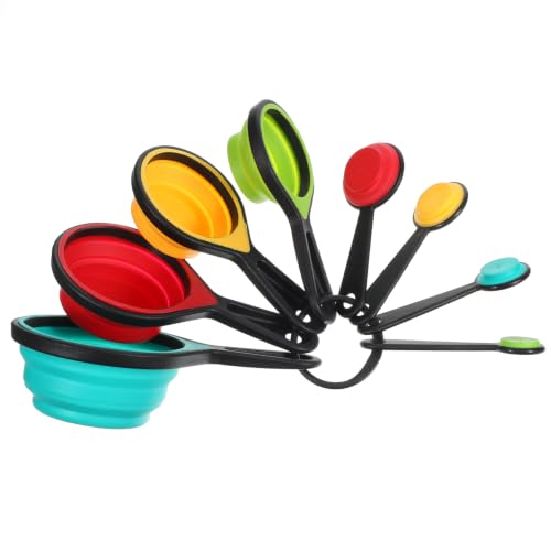 8PCS Silicone Measuring Spoons and Cups Set Adjustable Folding