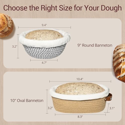 Banneton Bread Proofing Basket Sourdough Basket Cotton Rope Bread Baskets - color: A1-Grey/Brown